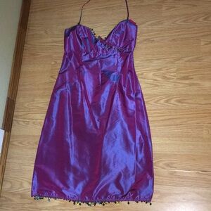 Magenta halter dress size 6 with glass bead